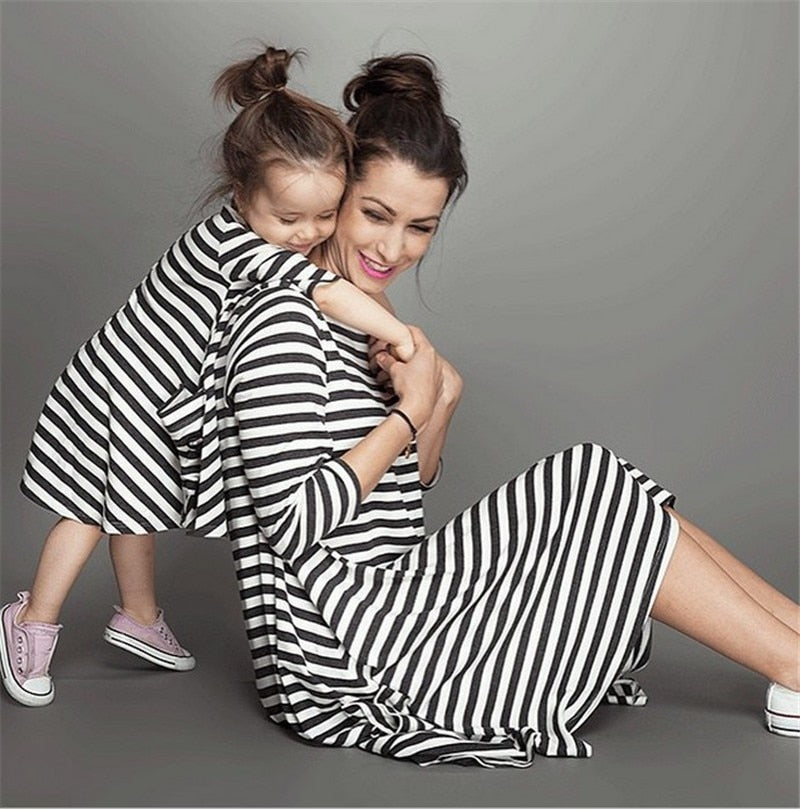 Matching Set Mother Daughter Striped Dresses