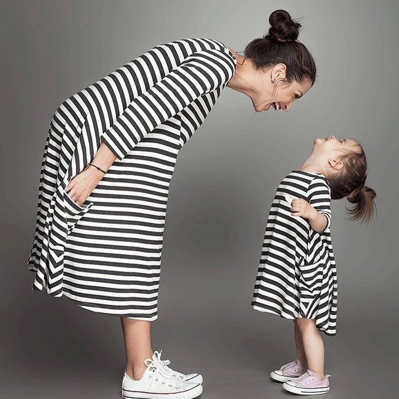 Matching Set Mother Daughter Striped Dresses