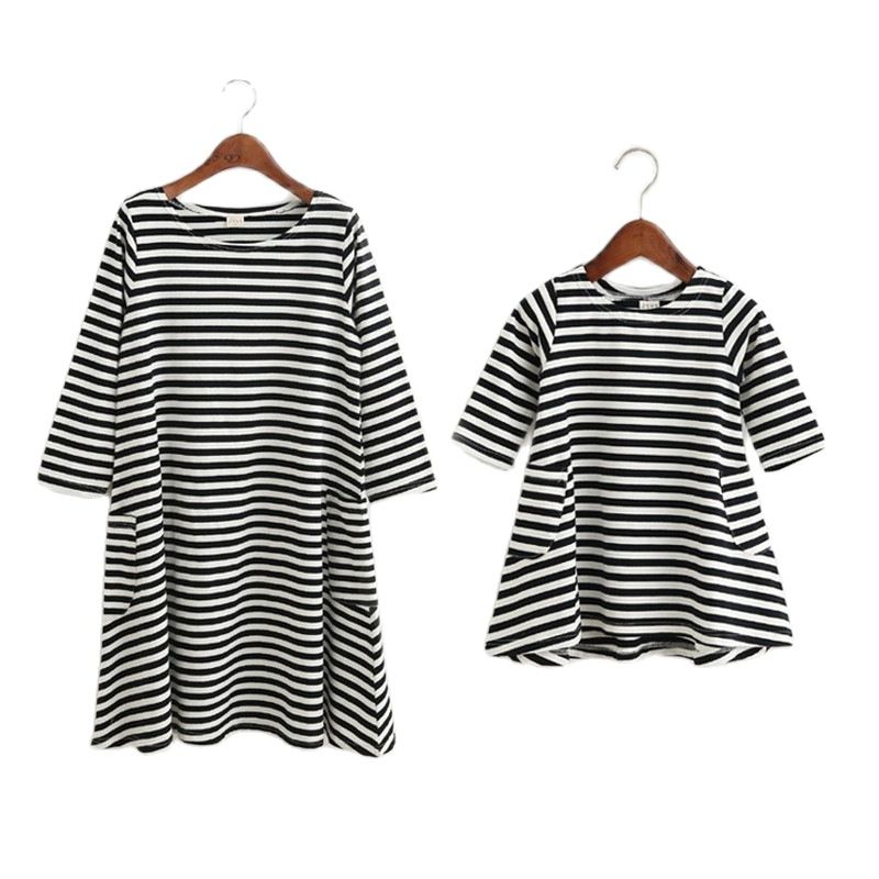 Matching Set Mother Daughter Striped Dresses