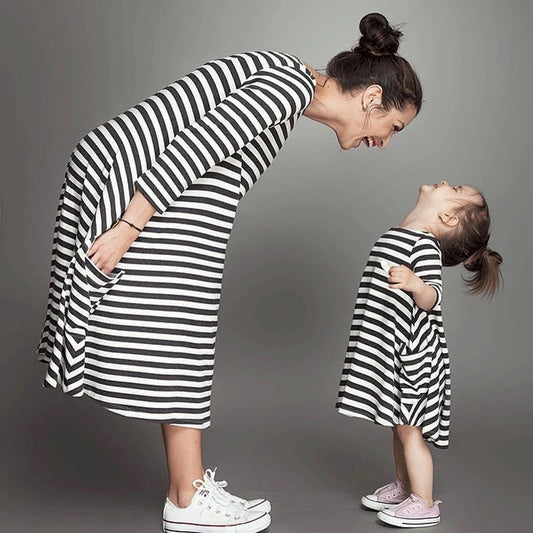 Matching Set Mother Daughter Striped Dresses